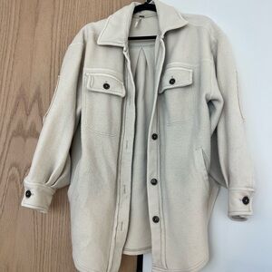 Free People Cream Button-Up Fleece Jacket